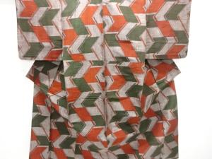 未使用品　幾何学模様織り出し手織り節紬単衣着物